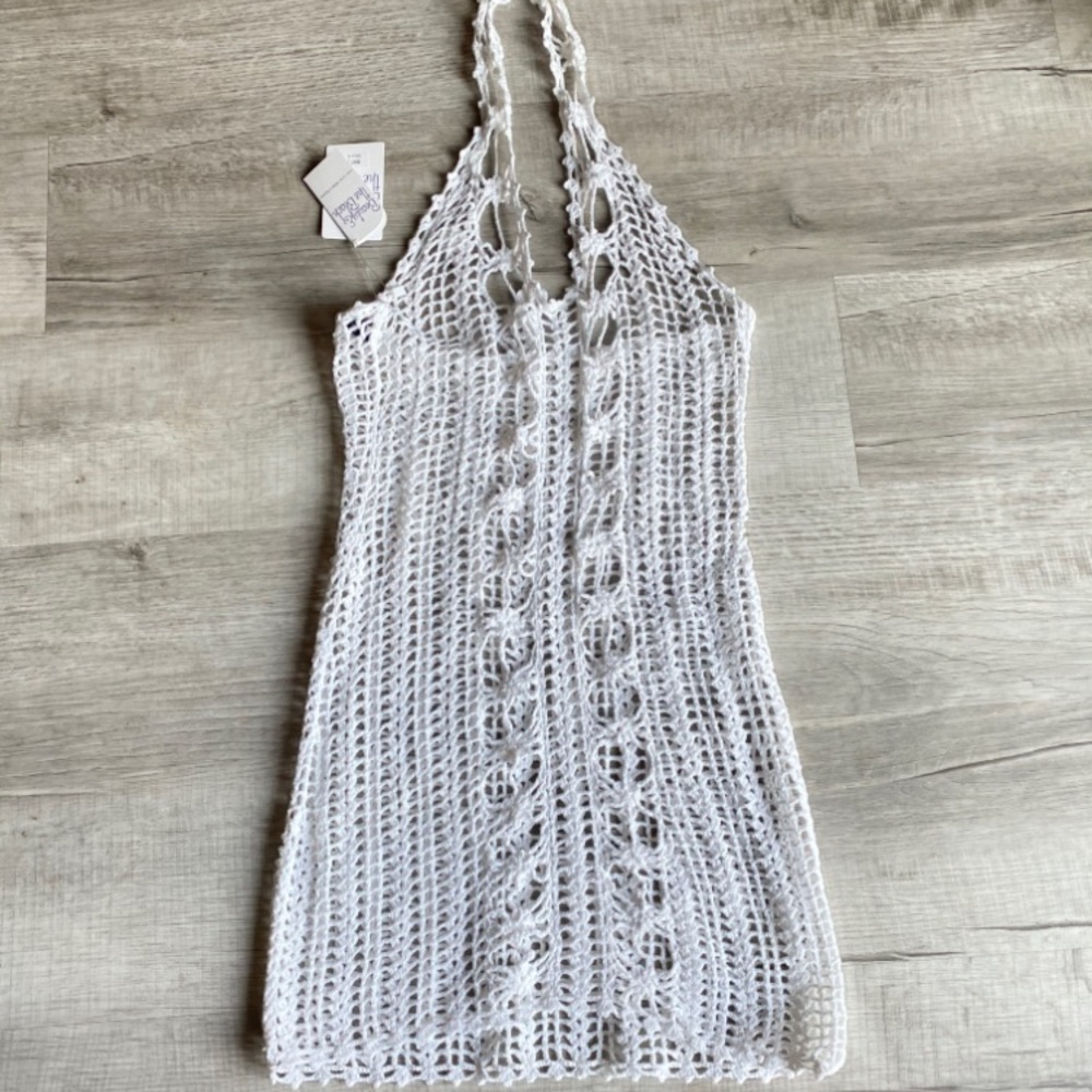 NWT Sexy White Crochet Halter Coverup Dress Size L